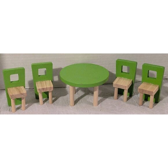 Le Toy Van Wooden Dollhouse Furniture Kitchen Dining Room Mini Green Set Of 9 - Picture 3 of 16